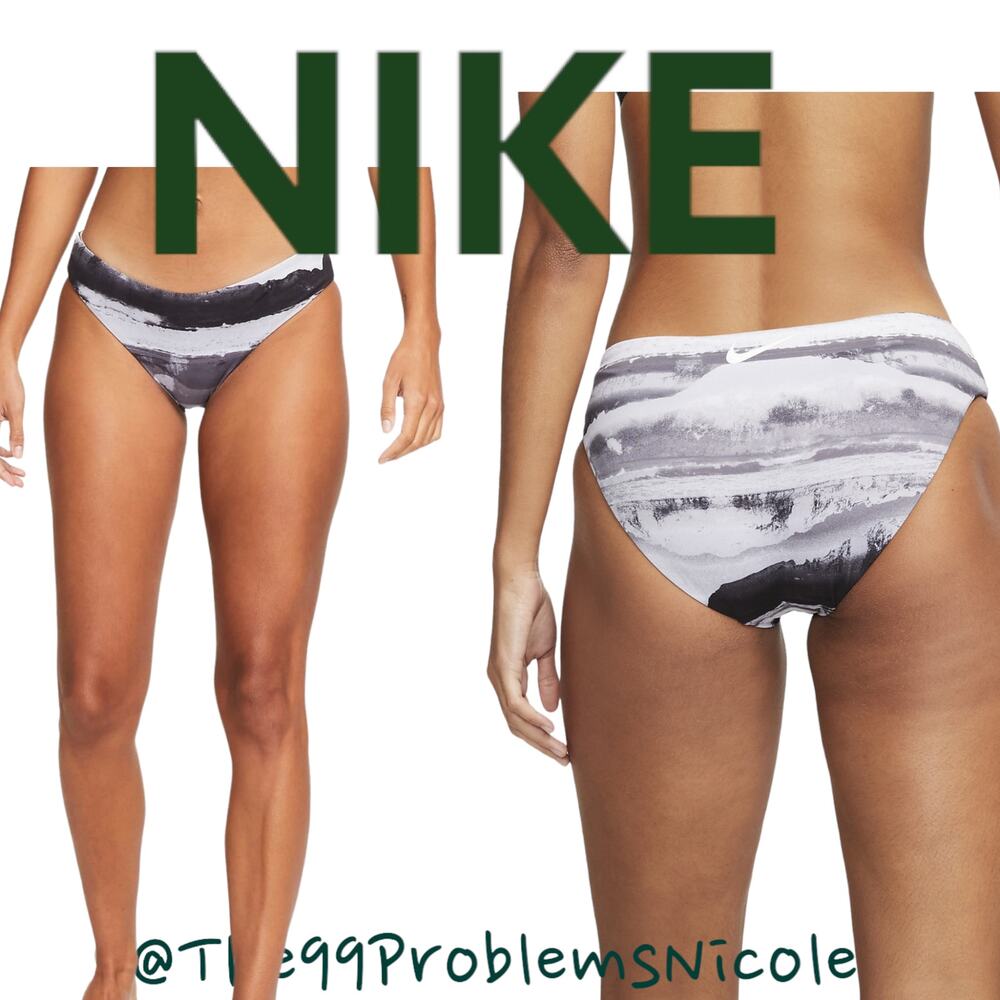 Nike Scoop Bikini Bottom in Black and White